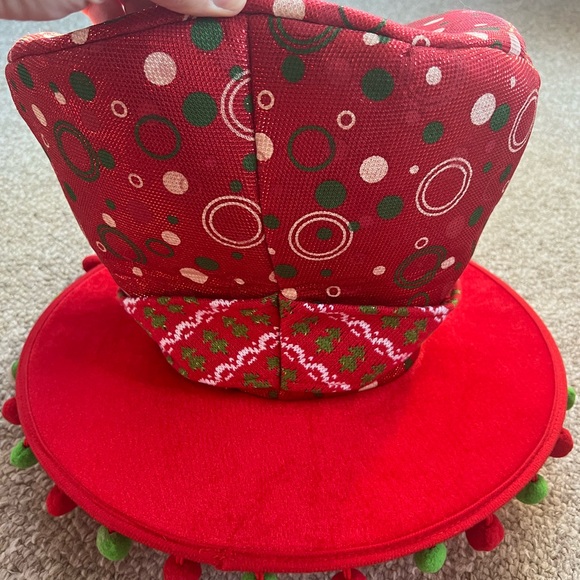 Tall Christmas hat with Christmas Tree and rim with small red/green Pom poms. - Picture 3 of 5